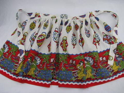 1950s vintage Japanese garden cotton print half apron