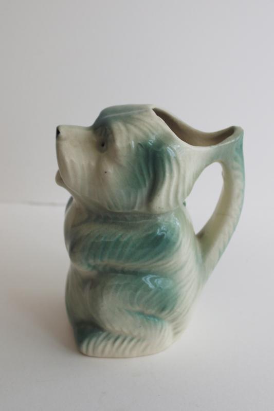 1950s vintage Made in Japan ceramic shaggy dog cream pitcher, begging terrier puppy