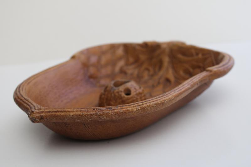 1950s vintage Multi Products carved wood look acorn shaped nut bowl