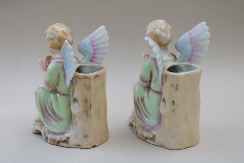 1950s vintage Napco Japan angel vases pair, cherubs or little children praying