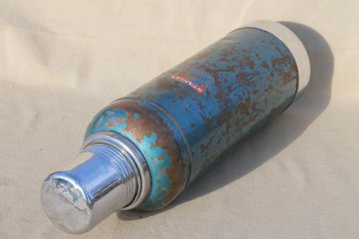 1950s vintage Stanley thermos, half-gallon vacuum bottle w/ old cork stopper