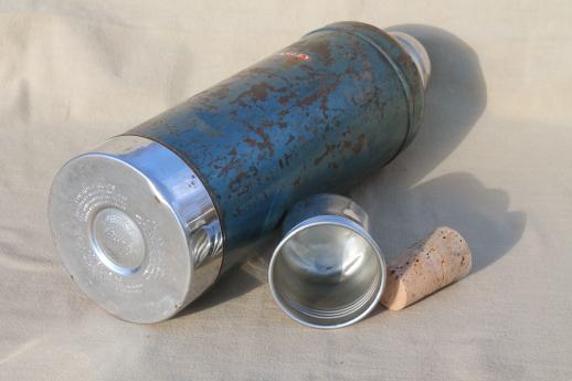 1950s vintage Stanley thermos, half-gallon vacuum bottle w/ old cork stopper