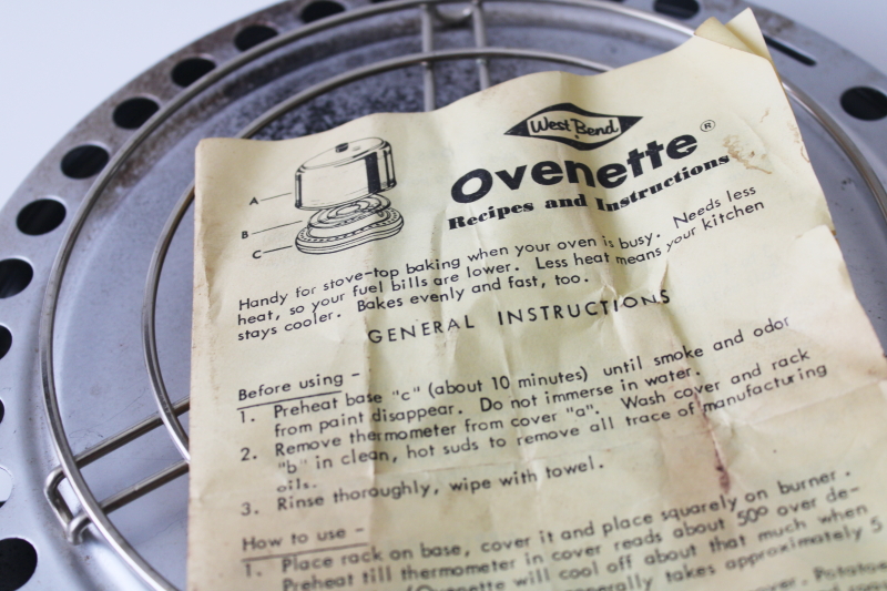1950s vintage West Bend Ovenette stovetop oven, potato baker or leftover crisper