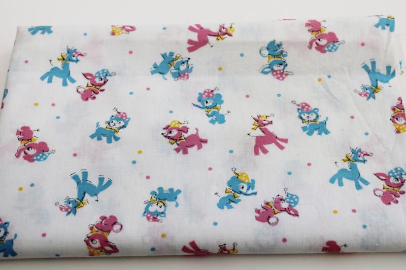 1950s vintage baby animals print cotton fabric remnant, nice for doll clothes
