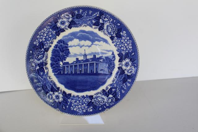1950s vintage blue & white transferware plate, souvenir of Mt Vernon George Washington's home