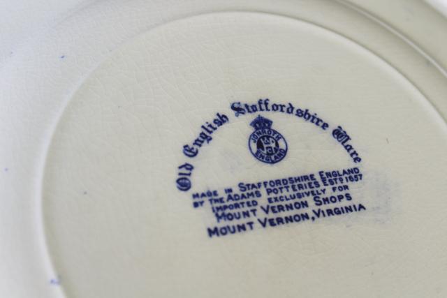 1950s vintage blue & white transferware plate, souvenir of Mt Vernon George Washington's home