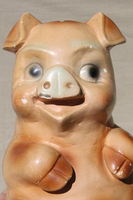 1950s vintage chalkware piggy bank, farm country county fair carnival prize pig