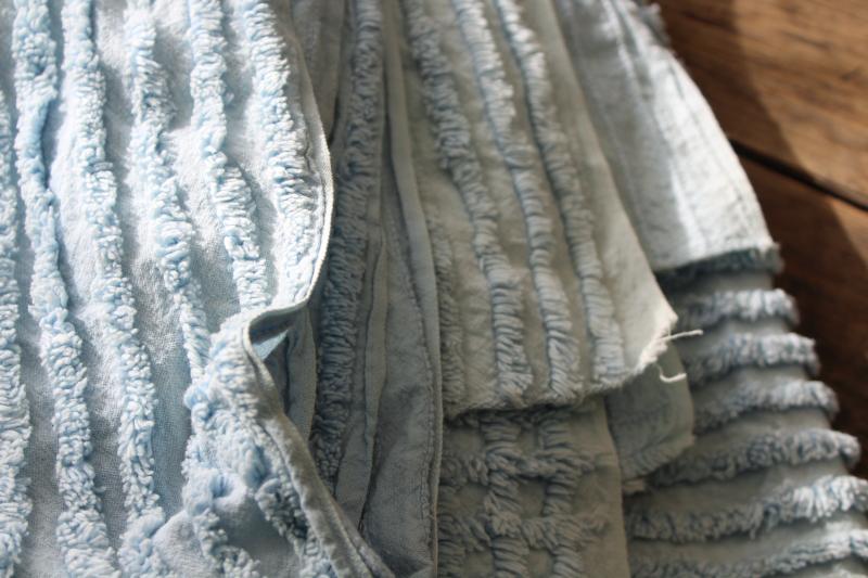 1950s vintage chenille bedspread blue w/ flowers, all cotton so soft & plush