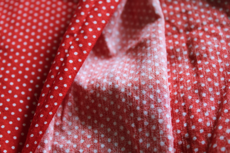 1950s vintage cotton fabric red  white pindots dotted print, girly rockabilly retro