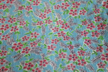 1950s vintage cotton feed sack fabric, little pink daisies on blue floral print