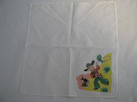 1950's vintage cotton print handkerchief, little cowboy on the range