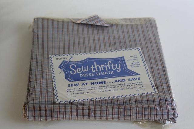 1950s vintage cotton shirting, woven checked plaid 4 yards 35-36 wide