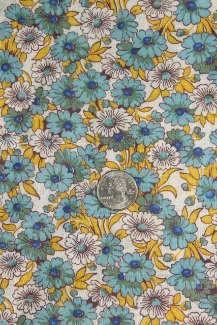 1950s vintage daisy print quilting or dress weight cotton, blue yellow daisies