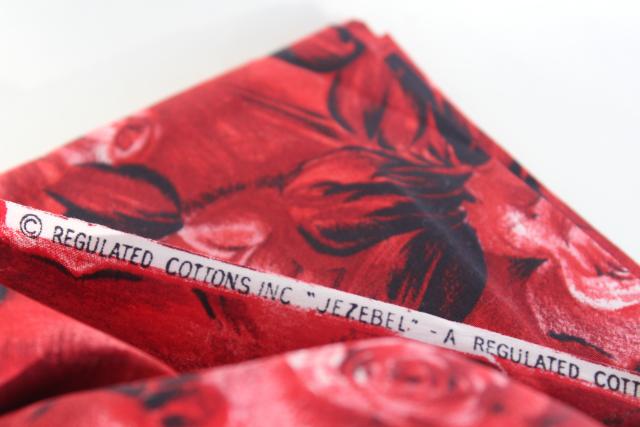 1950s vintage fabric Jezebel red roses w/ black, regulated cotton print dress material