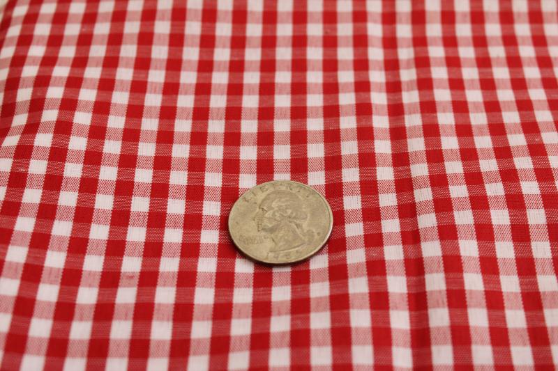 1950s vintage fabric, cotton rayon red & white checked gingham woven checks