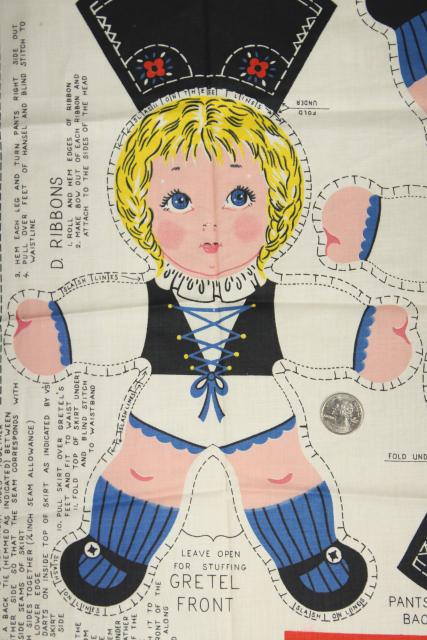 1950s vintage fabric panel printed cut and sew stuffed doll Hansel & Gretel