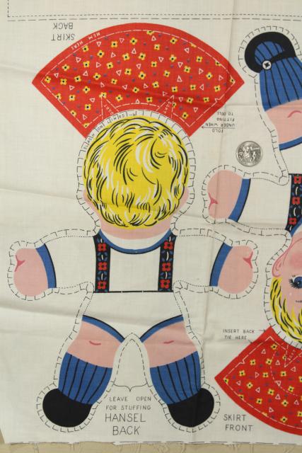 1950s vintage fabric panel printed cut and sew stuffed doll Hansel & Gretel