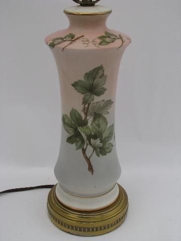 1950s vintage floral china lamp, pink and blue shading, American pottery