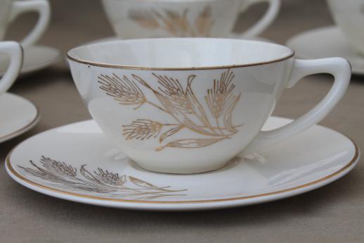 1950s vintage gold wheat china, Knowles golden wheat pattern cups & saucers