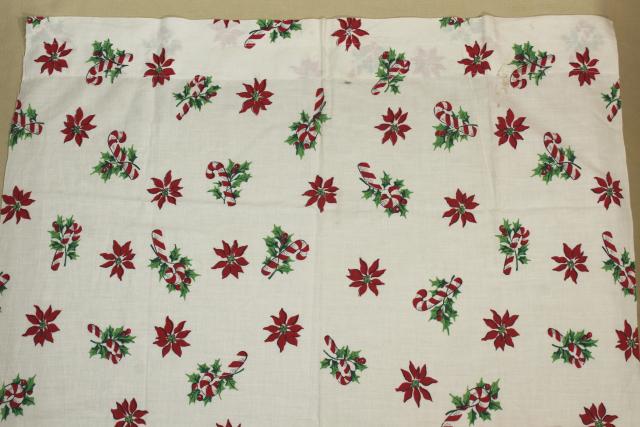 1950s vintage holiday novelty border print cotton fabric, Christmas stocking with puppy