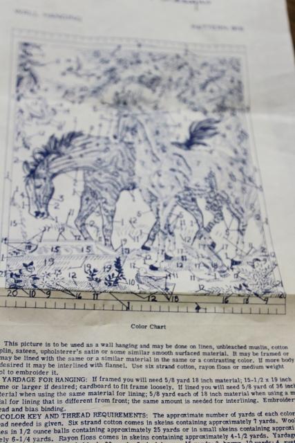 1950s vintage needlework design HORSES embroidery transfer print on cotton