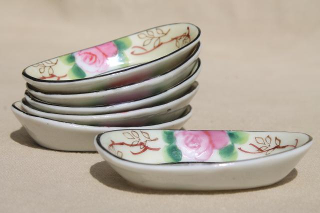 1950s vintage pink roses bowl & tiny nut dishes set, made in Japan hand-painted Nippon