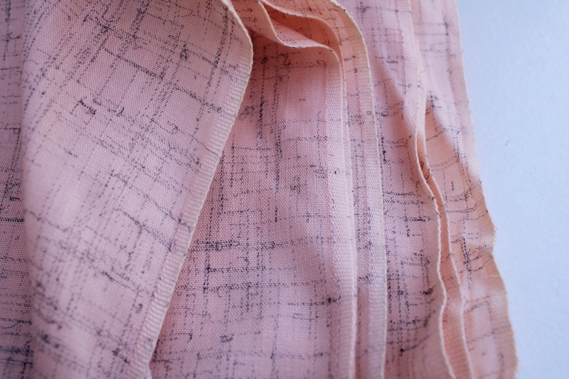 1950s vintage rayon fabric, shell pink  tweedy grey dress or shirting material