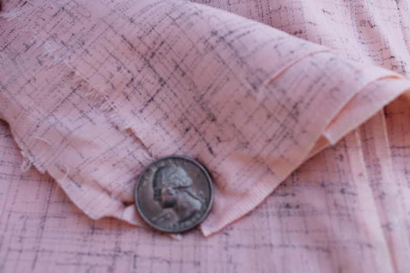1950s vintage rayon fabric, shell pink  tweedy grey dress or shirting material
