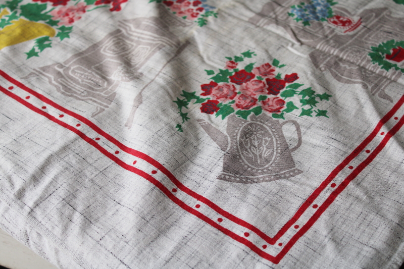 1950s vintage rayon tablecloth, cutter fabric for aprons or kitchen linens curtains
