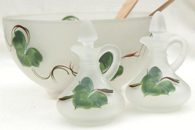 https://laurelleaffarm.com/item-photos/1950s-vintage-salad-bowl-cruets-hand-painted-green-ivy-frosted-glass-Laurel-Leaf-Farm-item-no-m52653-1.jpg