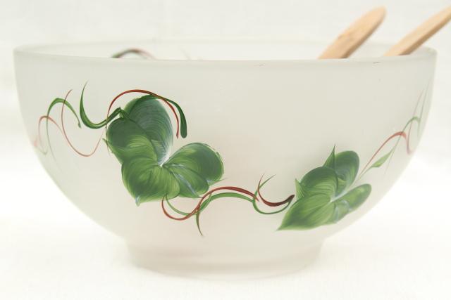 RARE Vintage 'Milk Glass' Bowl, Green Ivy Leaf Pattern, Vintage, - Ruby Lane