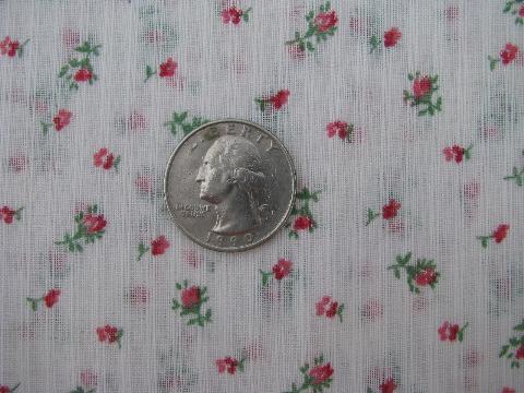 1950s vintage sheer cotton fabric, pink rosebuds print, nice for doll or baby dresses