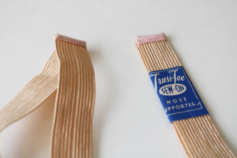 1950s vintage stockings garters, pin-up style pink elastic w/ original Truss tee label