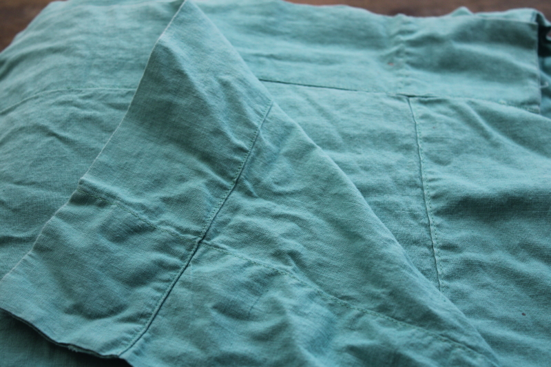 1950s vintage turquoise green solid color cotton fabric to upcycle, handmade bed cover