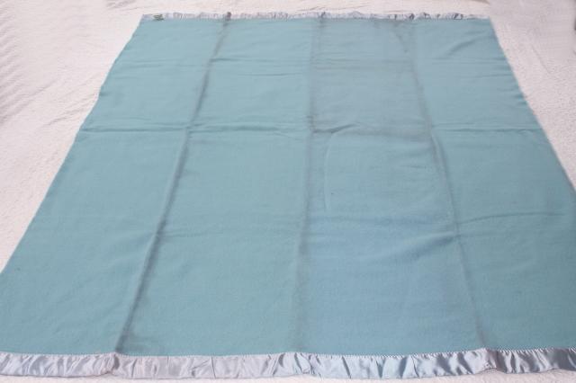 1950s vintage warm wooly bed blanket, pure wool blanket w/ satin binding