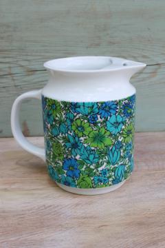 1960s vintage Holt Howard Japan ceramic pitcher retro blue  green flowered print