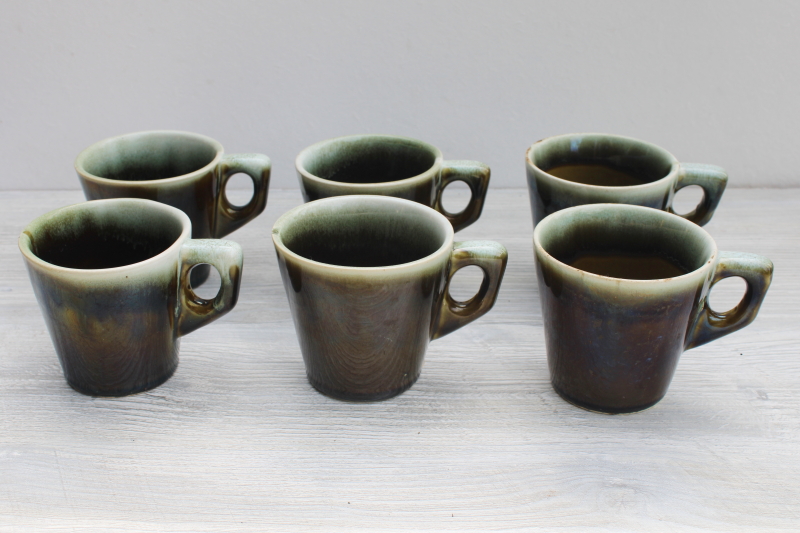 1970s 80s vintage Pfaltzgraff coffee mugs, Gourmet copper green drip glaze pottery