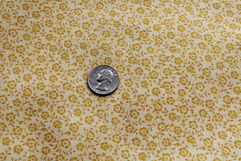 1970s 80s vintage print cotton quilting fabric, tiny floral in honey mustard gold