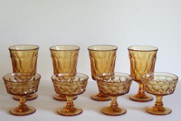 1970s vintage Noritake Perspective amber glass goblets, iced tea water glasses & champagnes