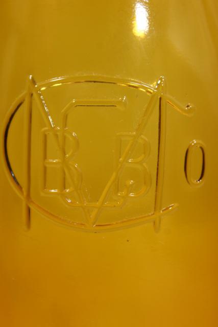 1970s vintage reproduction amber glass bottle, Buffalo Ball jar embossed mark canning jar