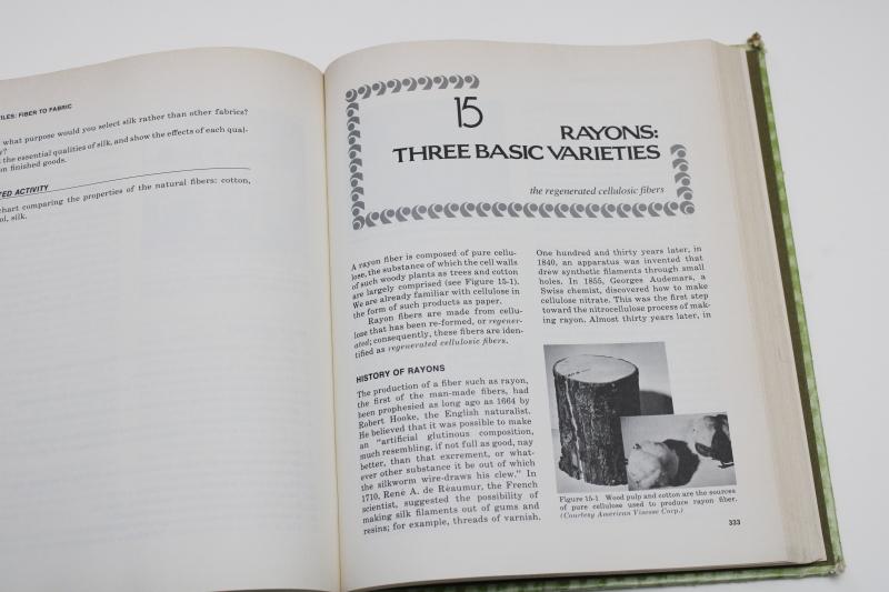 1970s vintage textbook, Textiles Fibers to Fabric, materials & fabric weave knit types
