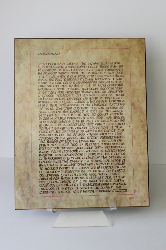 1970s vintage wall art Desiderata inspirational words in medieval manuscript style