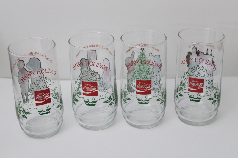 1980 Holly Hobbie  Robbie Christmas Coca Cola glasses full set of four tumblers