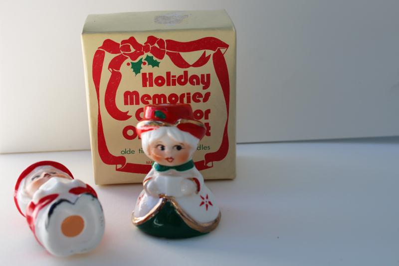 1980s vintage Christmas carolers china figurines, candle holders in original box
