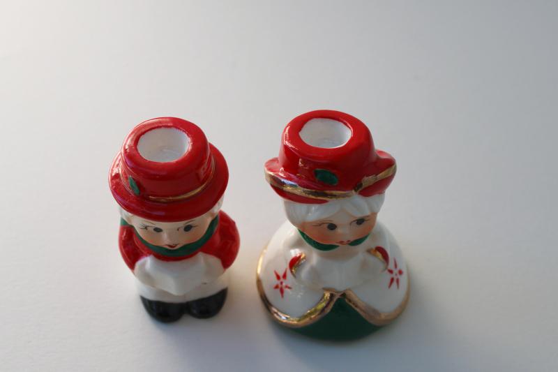 1980s vintage Christmas carolers china figurines, candle holders in original box