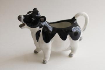 1980s vintage Otagiri Japan holstein cow creamer, farmhouse kitchen cream pitcher