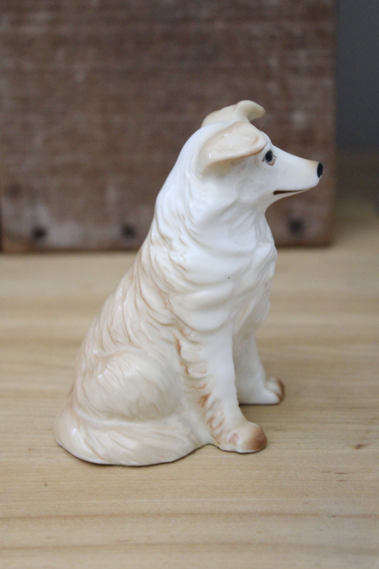 1980s Vintage Bone China Figurine, Collie Dog W  Sweet Face