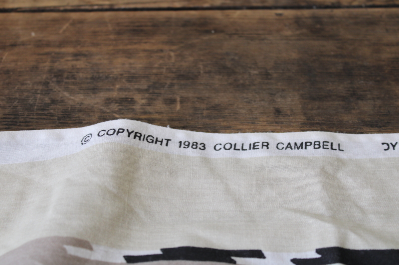 1980s vintage cotton fabric, Indian blanket southwest decor print in tan, sand, black