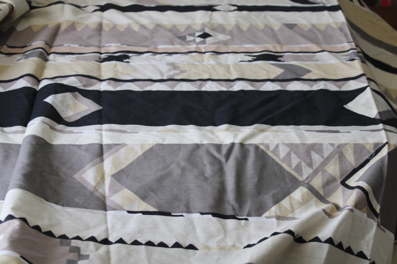 1980s vintage cotton fabric, Indian blanket southwest decor print in tan, sand, black