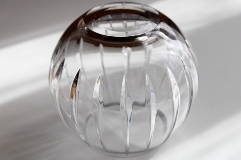 1980s vintage lead crystal rose bowl, Atlantis crystal cut glass ball shaped vase